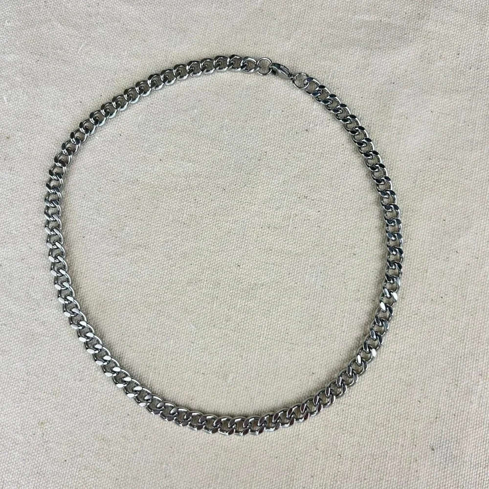 Vintage Y2K silver cuban link cyber punk style necklace emo goth 7mm